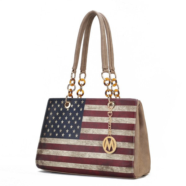 Nevaeh American Flag Shoulder Bag - Patriotic Vegan Leather Handbag