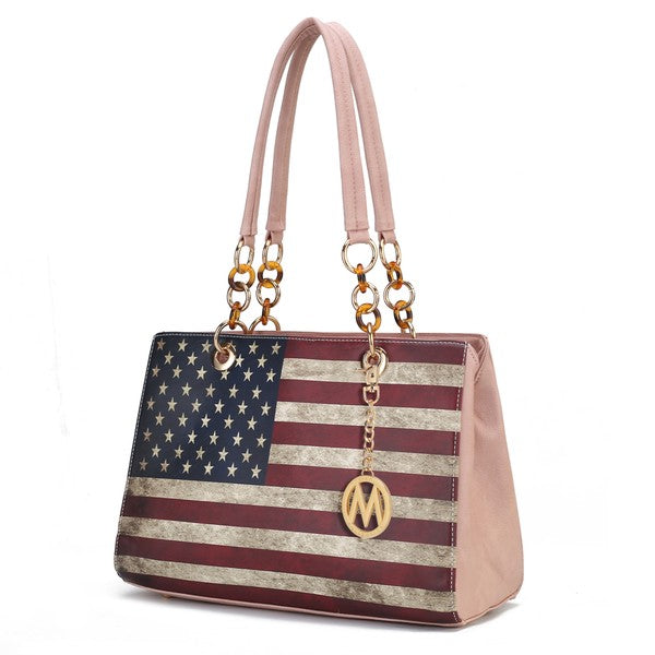 Nevaeh American Flag Shoulder Bag - Patriotic Vegan Leather Handbag