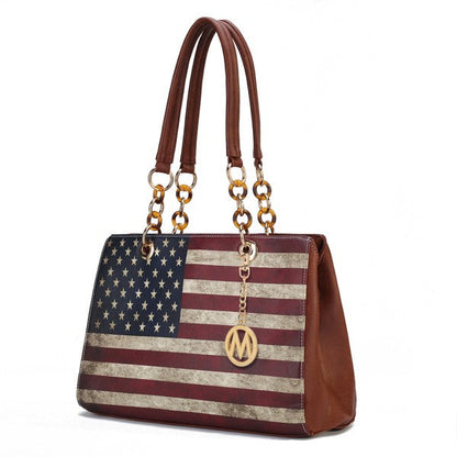 Nevaeh American Flag Shoulder Bag - Patriotic Vegan Leather Handbag