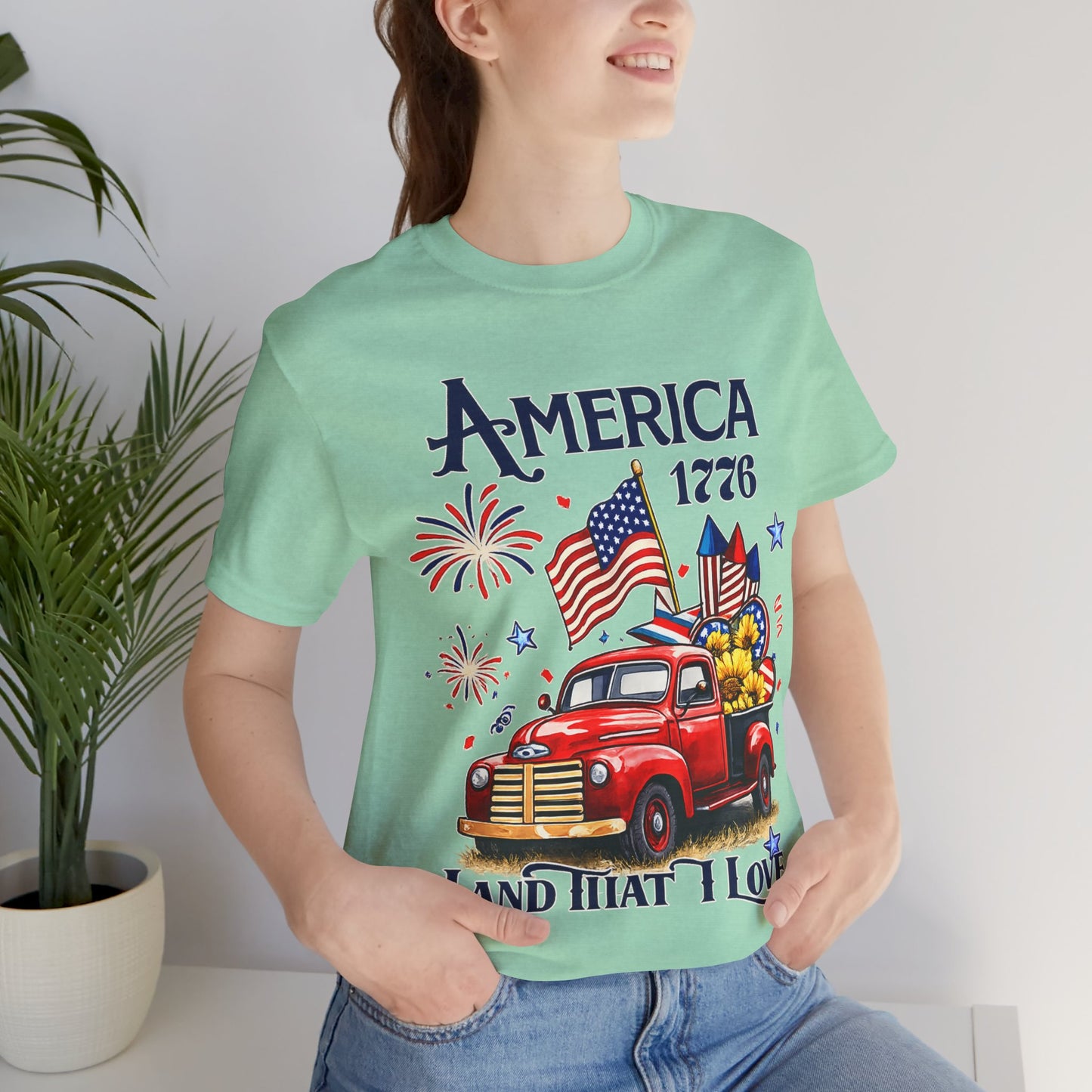 Patriotic Red Truck T‑Shirt — "America 1776 Land That I Love" Fourth of July Tee