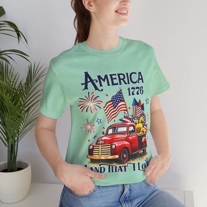 Patriotic Red Truck T‑Shirt — "America 1776 Land That I Love" Fourth of July Tee