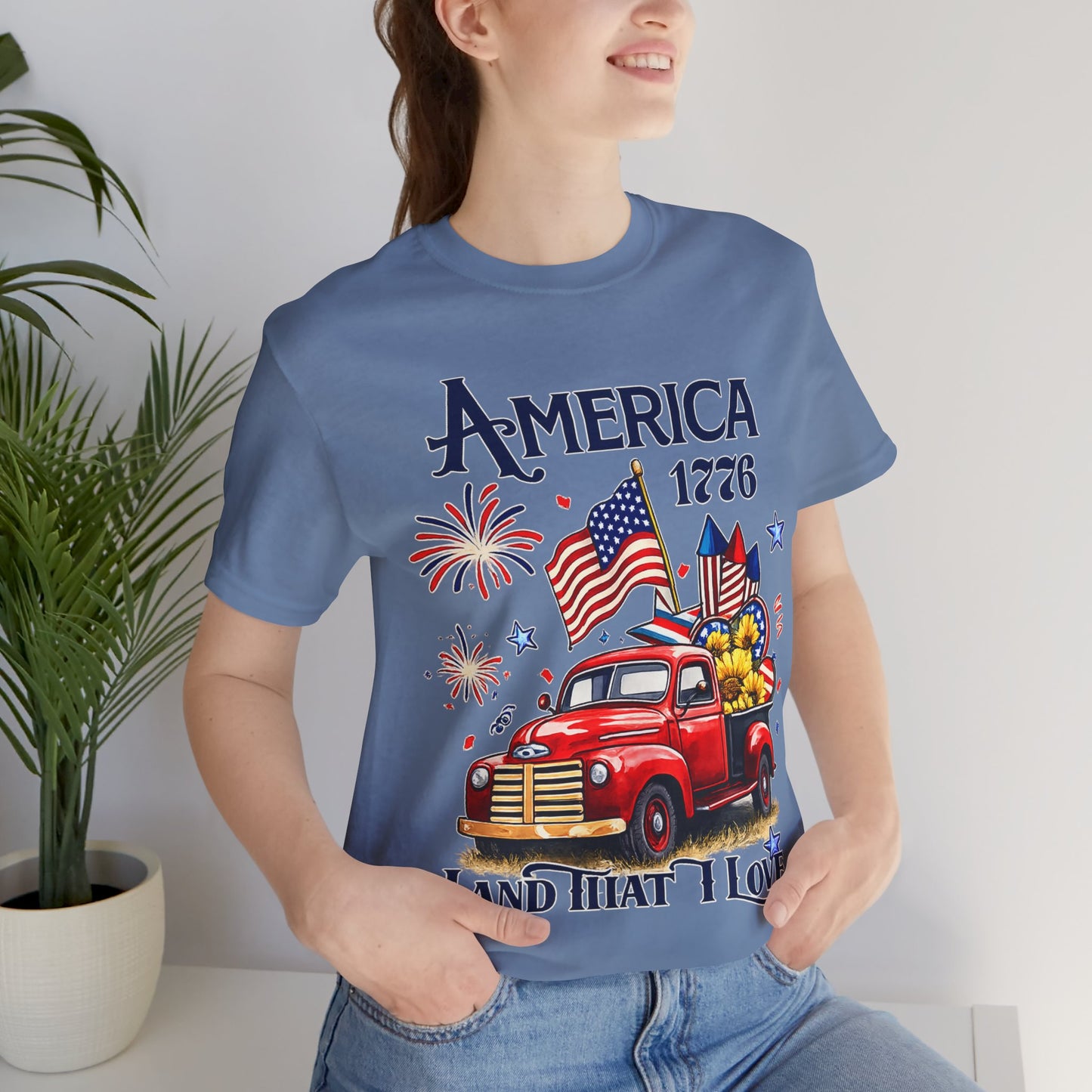 Patriotic Red Truck T‑Shirt — "America 1776 Land That I Love" Fourth of July Tee