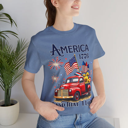 Patriotic Red Truck T‑Shirt — "America 1776 Land That I Love" Fourth of July Tee