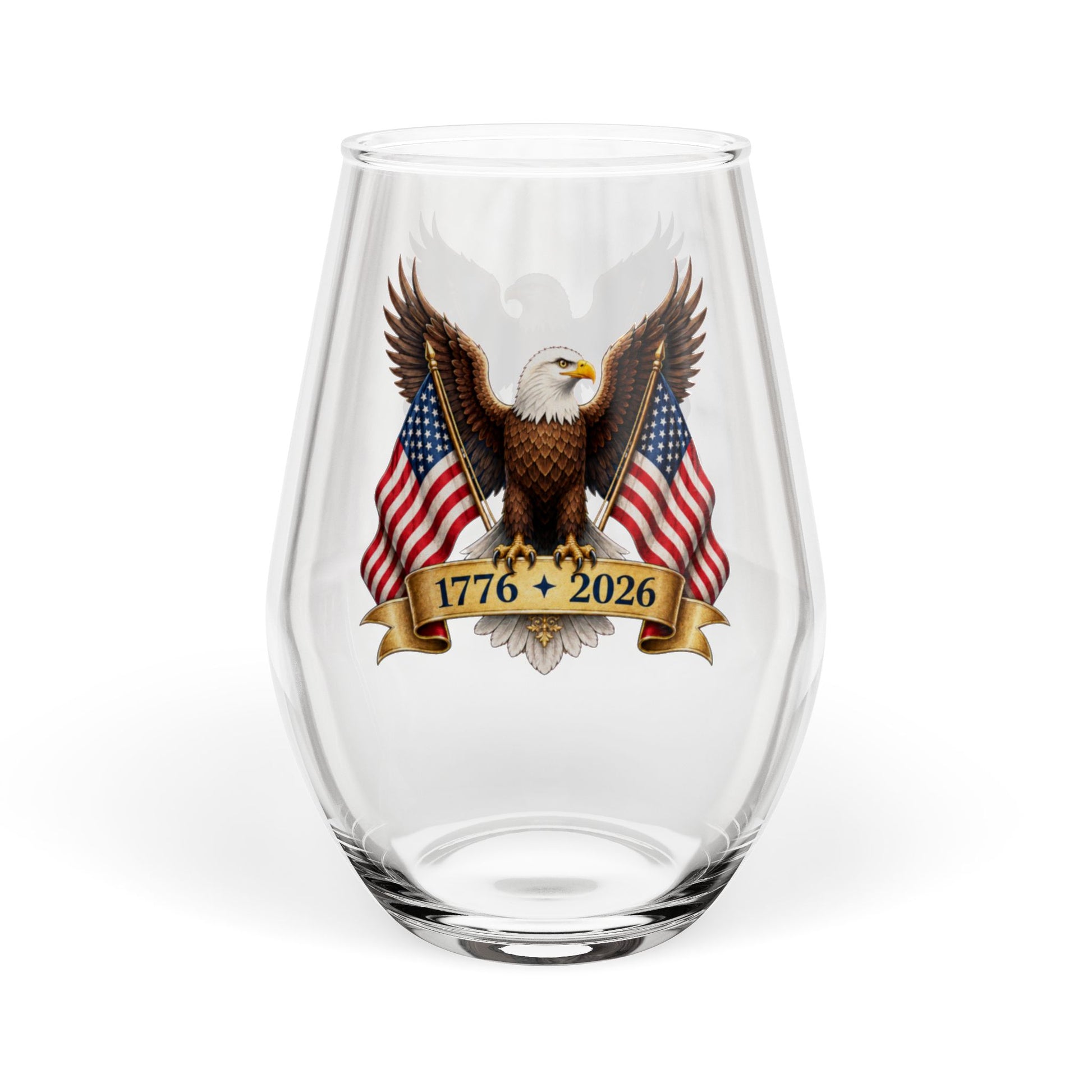Stemless wine glass America 250 eagle and flag design 4th of July gift