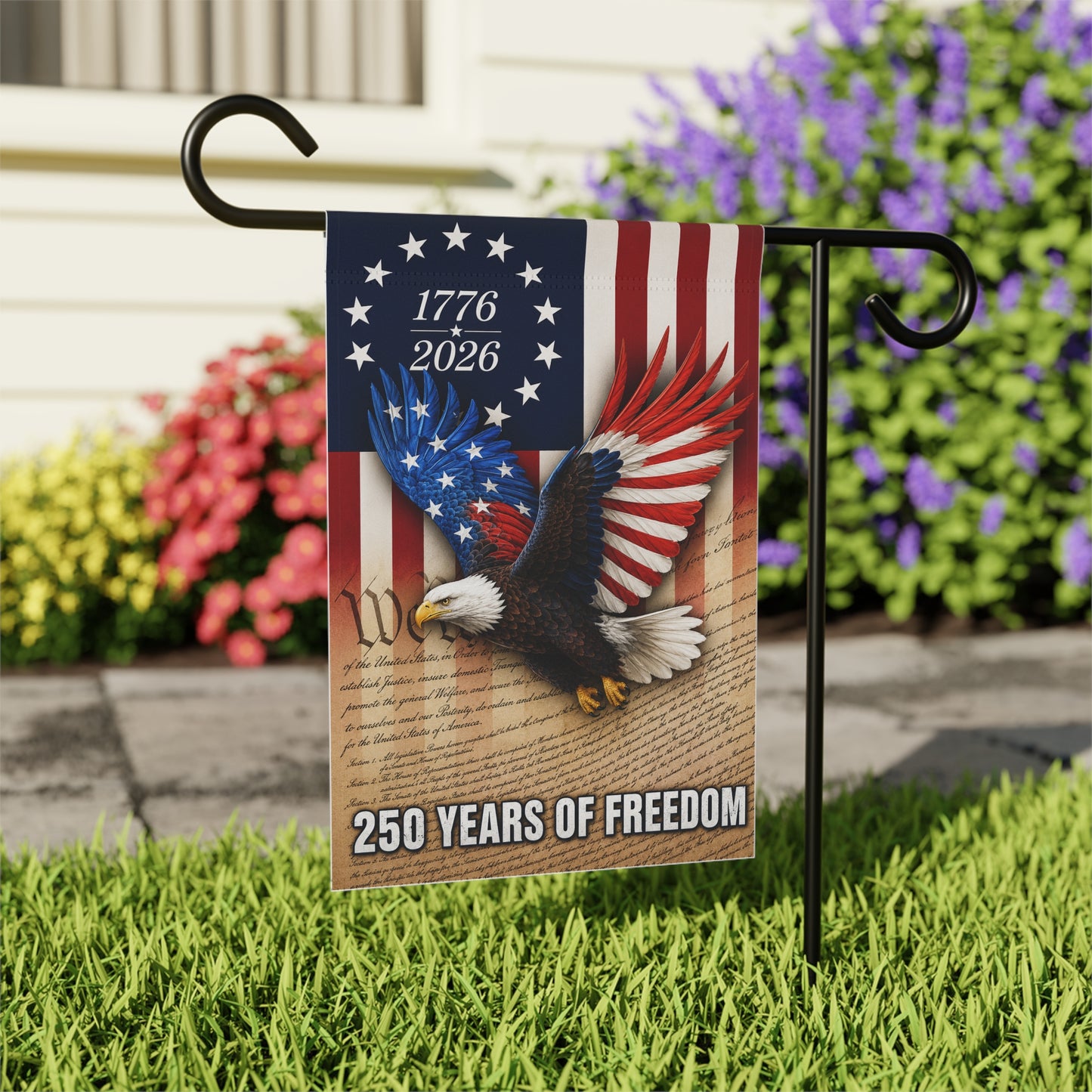 250 Years of Freedom Patriotic Garden Flag — 1776-2026 Eagle USA Banner