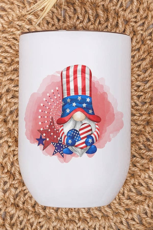 Patriotic America USA Gnome With Heart Wine Cup Tumbler