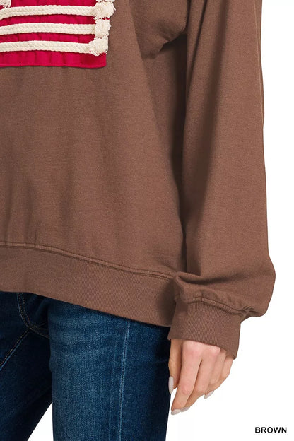 Zenana French Terry American Flag Pullover