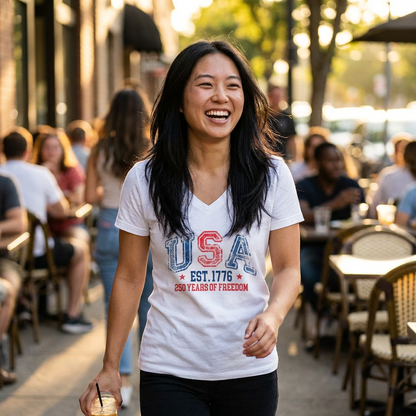 America 250 USA Est. 1776 Women's V-Neck Tee — 250 Years of Freedom