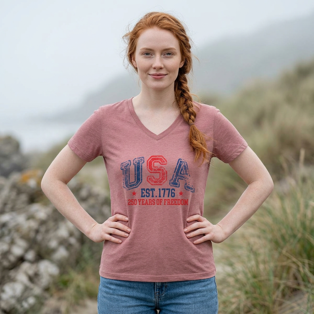 America 250 USA Est. 1776 Women's V-Neck Tee — 250 Years of Freedom