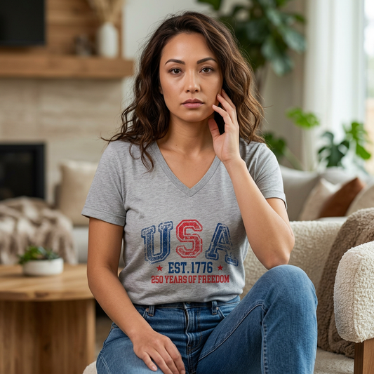 America 250 USA Est. 1776 Women's V-Neck Tee — 250 Years of Freedom