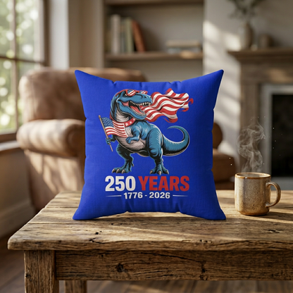 America 250 T-Rex flag throw pillow 14x14 in, bold patriotic 1776-2026 home decor