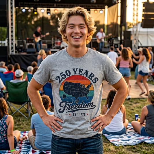 America 250 Distressed Map Tee — 250 Years of Freedom
