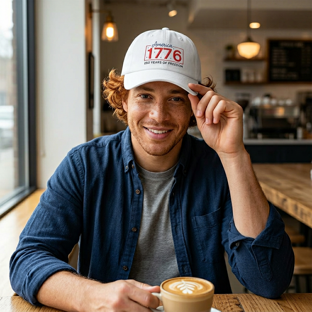 America 1776 Patriotic Dad Cap — "250 Years of Freedom" Embroidered Hat