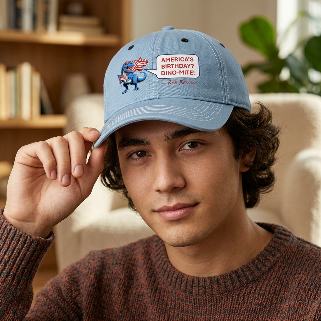 Youth Baseball Cap — "America's Birthday? Dino-mite!" Embroidered 250 Years 1776-2026