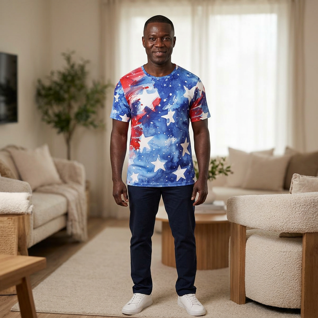 Patriotic Watercolor Stars Tee – American Flag AOP Sports Jersey