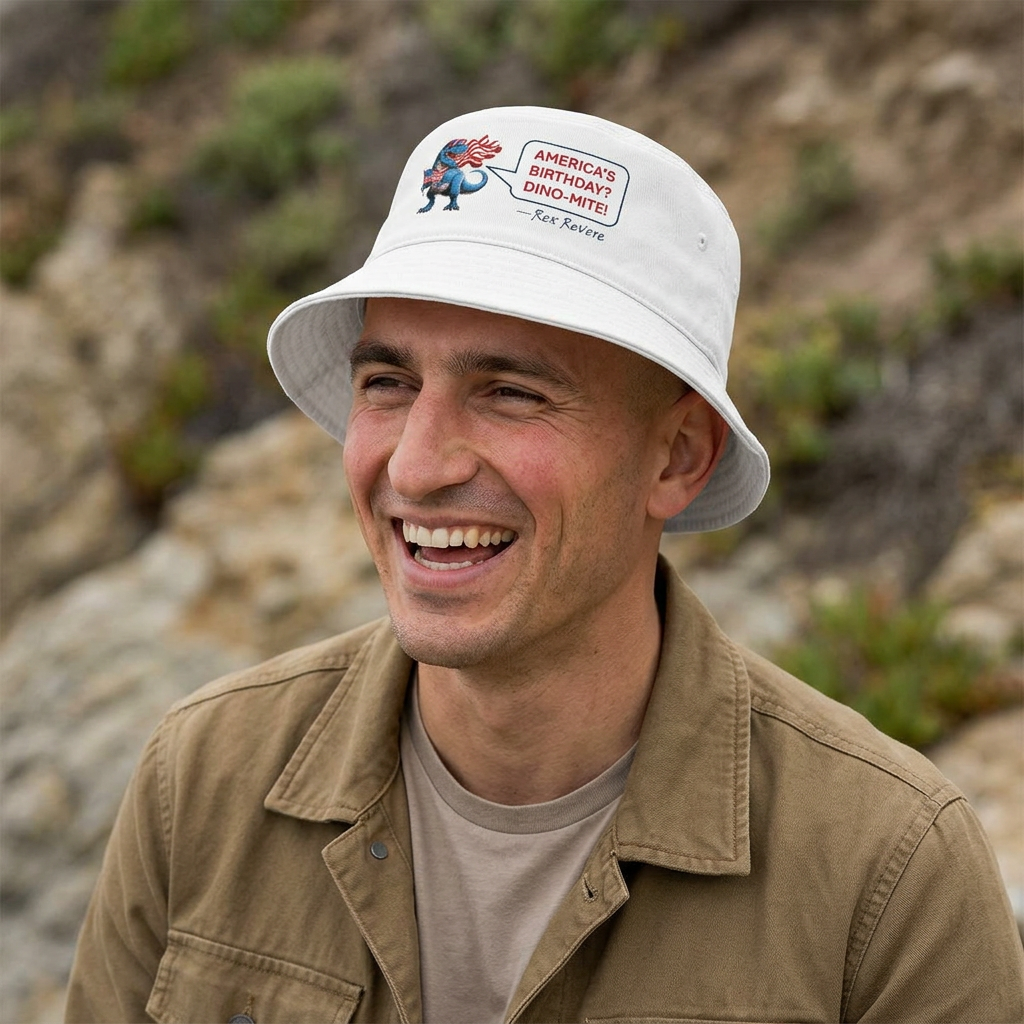Patriotic 'America's Birthday? Dino-Mite!' Bucket Hat