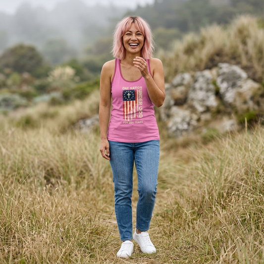 Women's Patriotic Racerback Tank – One Nation Under God, 250 Years