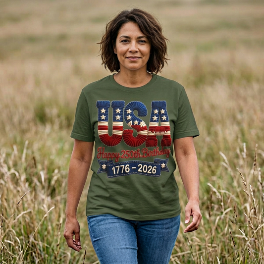 America 250 Distressed Flag Tee — 1776 to 2026 Patriotic Birthday Shirt