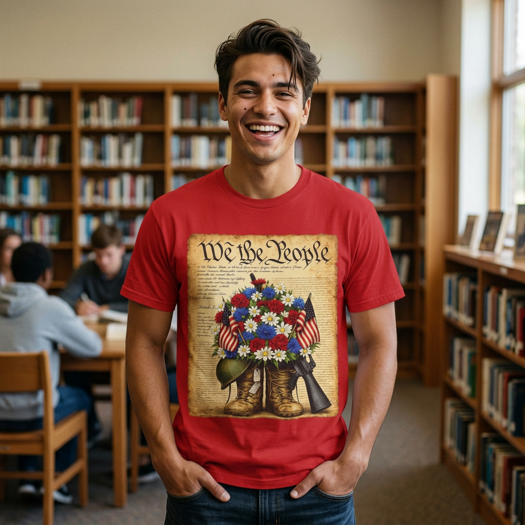 America 250 Flag Bouquet Tee — We the People Military Boots Memorial Shirt