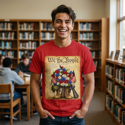 America 250 Flag Bouquet Tee — We the People Military Boots Memorial Shirt