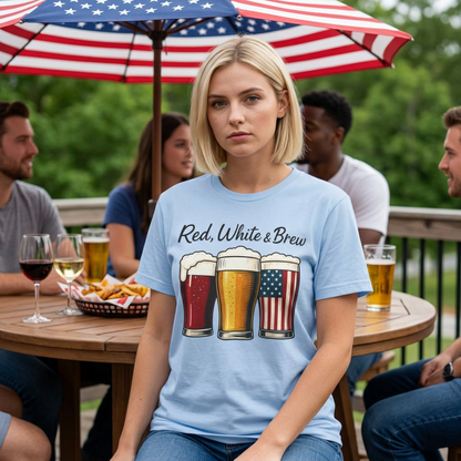 America 250 Red White Brew Beer Tee — Patriotic 4th of July T-Shirt