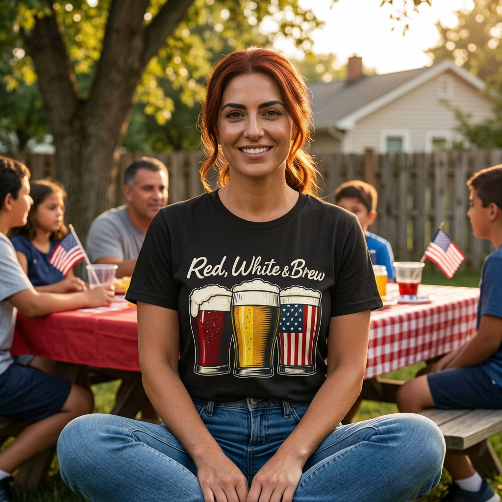 America 250 Red White Brew Beer Tee — Patriotic 4th of July T-Shirt