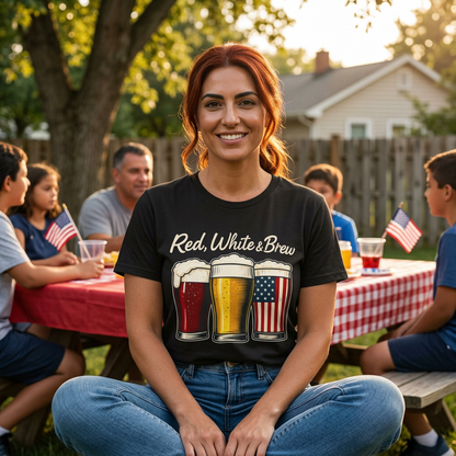 America 250 Red White Brew Beer Tee — Patriotic 4th of July T-Shirt