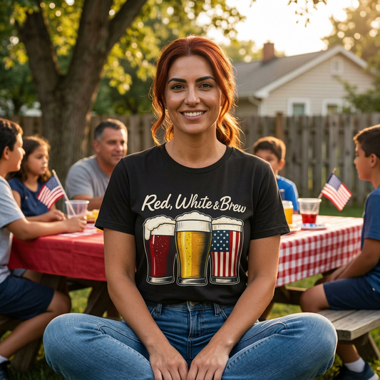 America 250 Red White Brew Beer Tee — Patriotic 4th of July T-Shirt