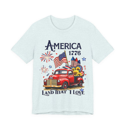 Patriotic Red Truck T‑Shirt — "America 1776 Land That I Love" Fourth of July Tee
