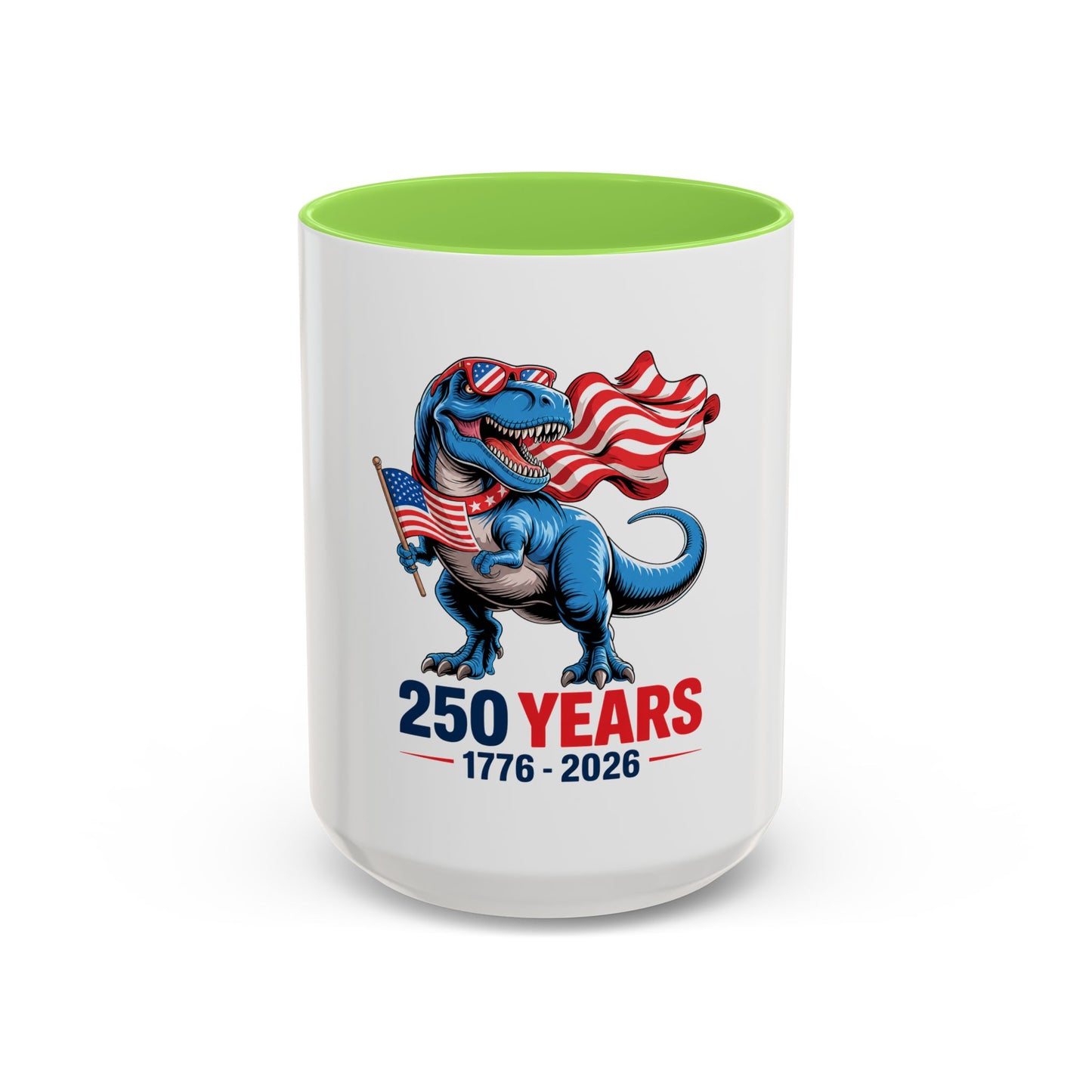 Rex Revere Patriotic T-Rex Mug — America 250 Years 1776–2026 Coffee Cup