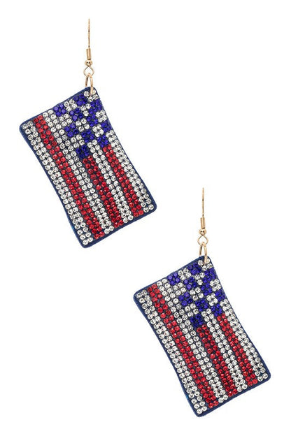 USA Flag Rhinestone Iconic Pillow Earrings