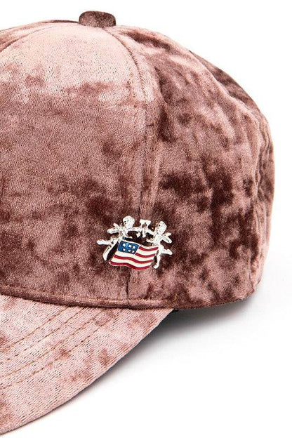 American Flag Angel Pin Velour Cap - Patriotic Adjustable Baseball Hat