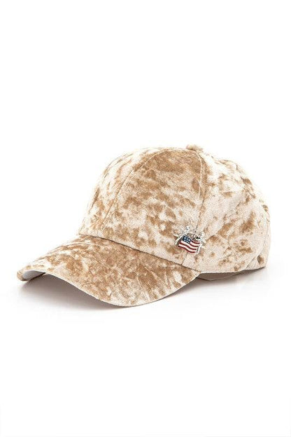 American Flag Angel Pin Velour Cap - Patriotic Adjustable Baseball Hat