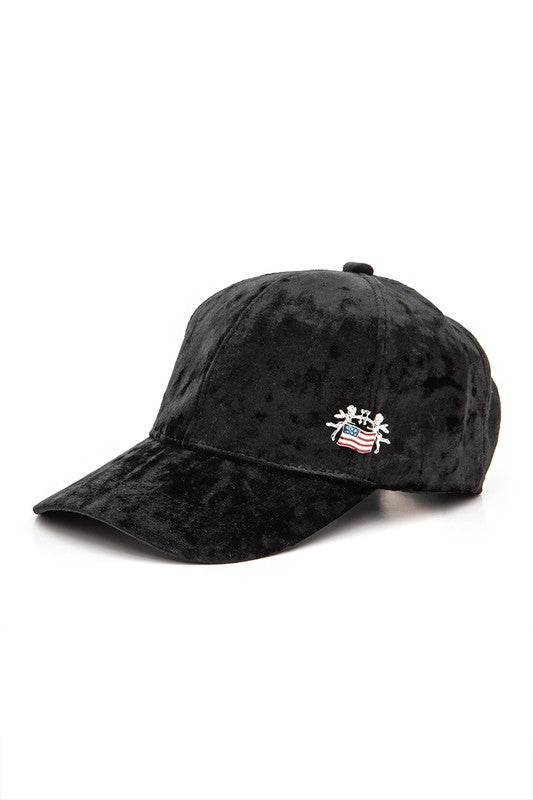 American Flag Angel Pin Velour Cap - Patriotic Adjustable Baseball Hat