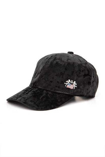 American Flag Angel Pin Velour Cap - Patriotic Adjustable Baseball Hat