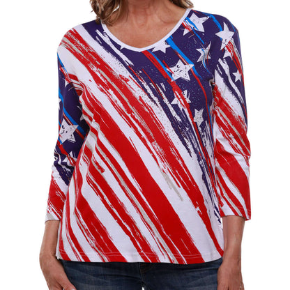 Stars & Stripes Women's 3/4 Sleeve Top - USA Flag | Flag Shirt