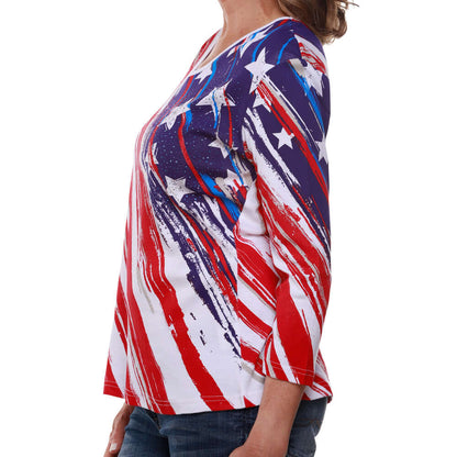 Stars & Stripes Women's 3/4 Sleeve Top - USA Flag | Flag Shirt