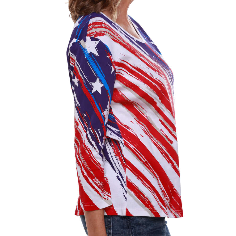 Stars & Stripes Women's 3/4 Sleeve Top - USA Flag | Flag Shirt