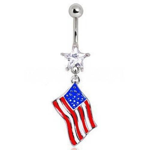 USA Flag Surgical Steel Belly Button Ring - Patriotic Navel Piercing 14G