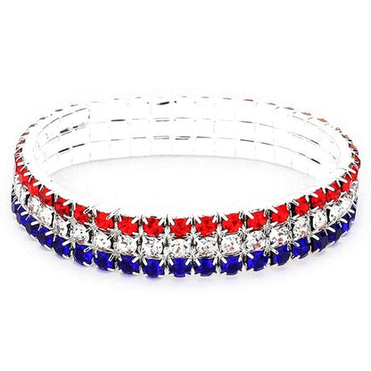 American Flag Crystal Stretch Bracelet - Patriotic Red White Blue Jewelry
