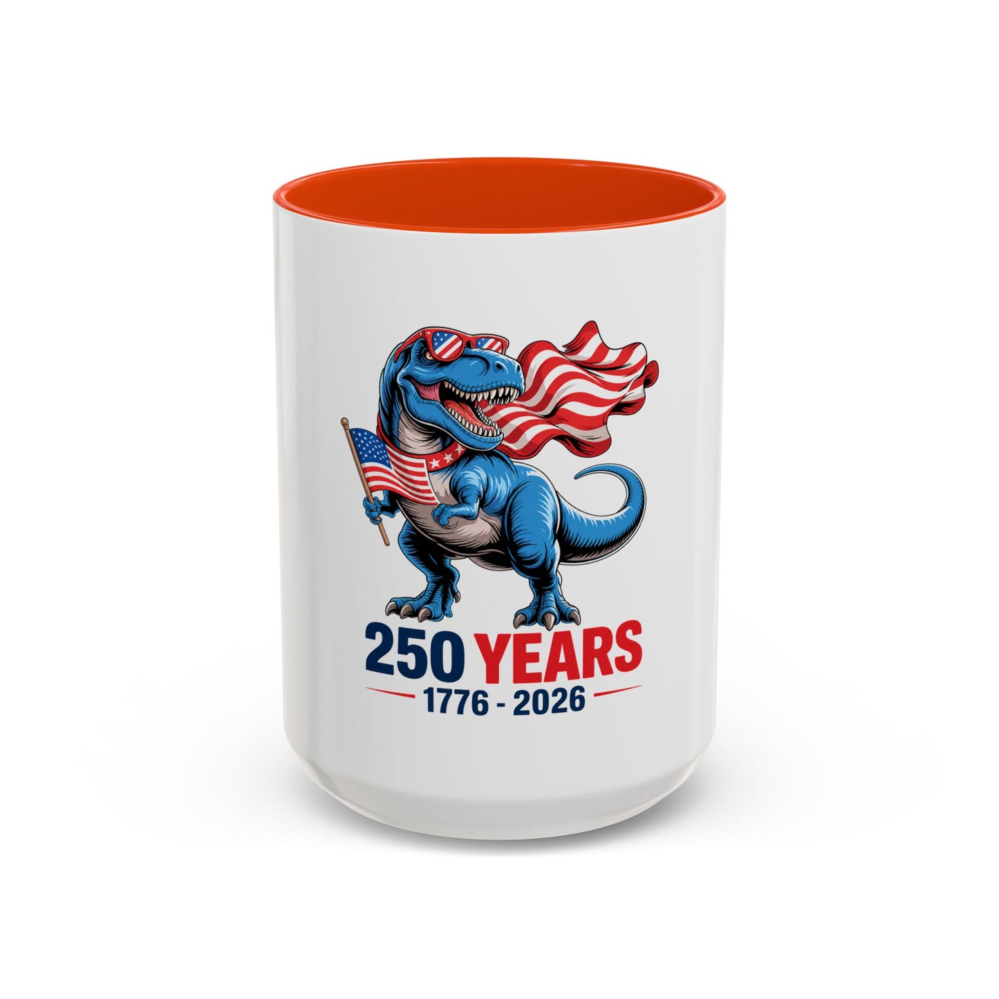 Rex Revere Patriotic T-Rex Mug — America 250 Years 1776–2026 Coffee Cup