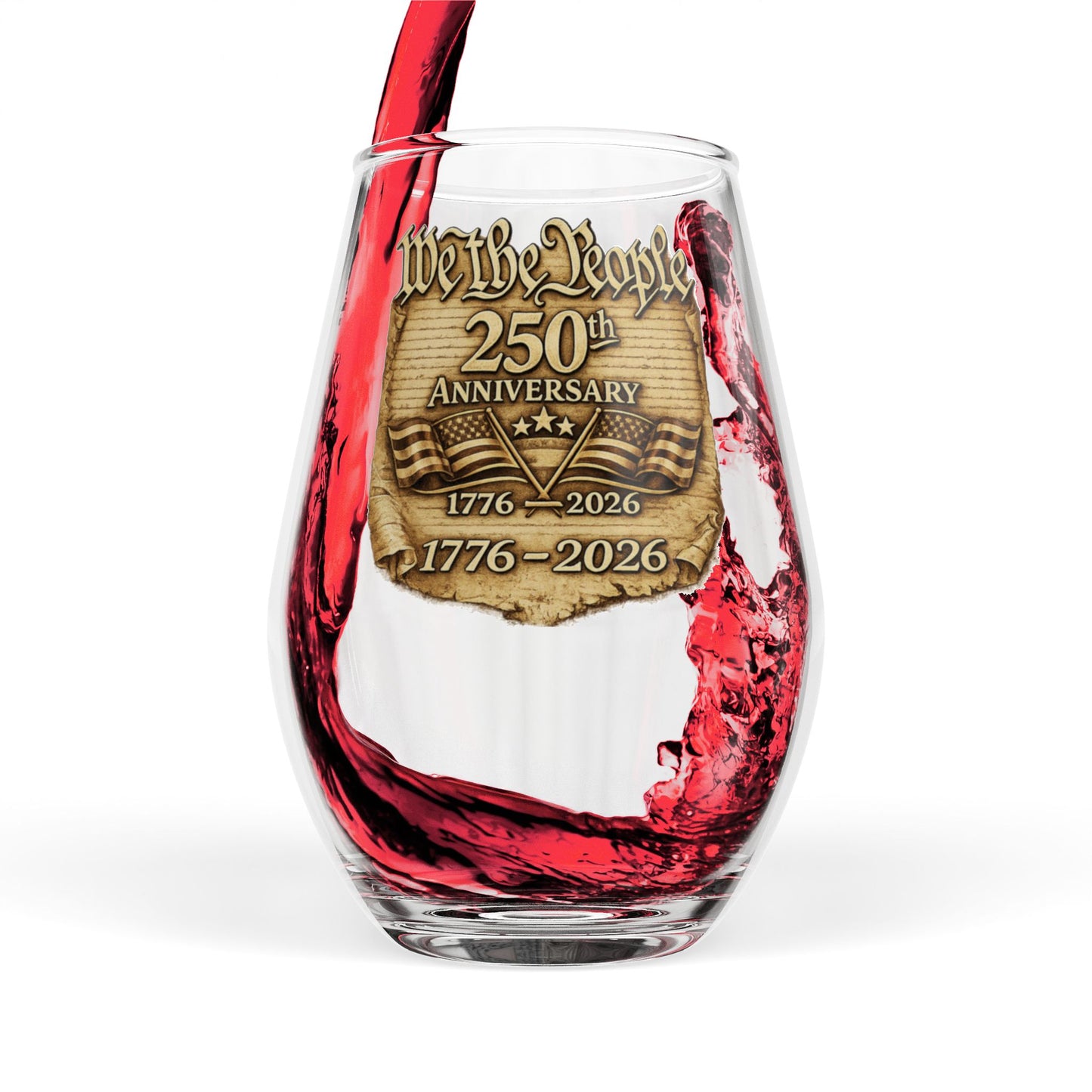 America 250 We the People Stemless Wine Glass — 1776–2026, 11.75 oz
