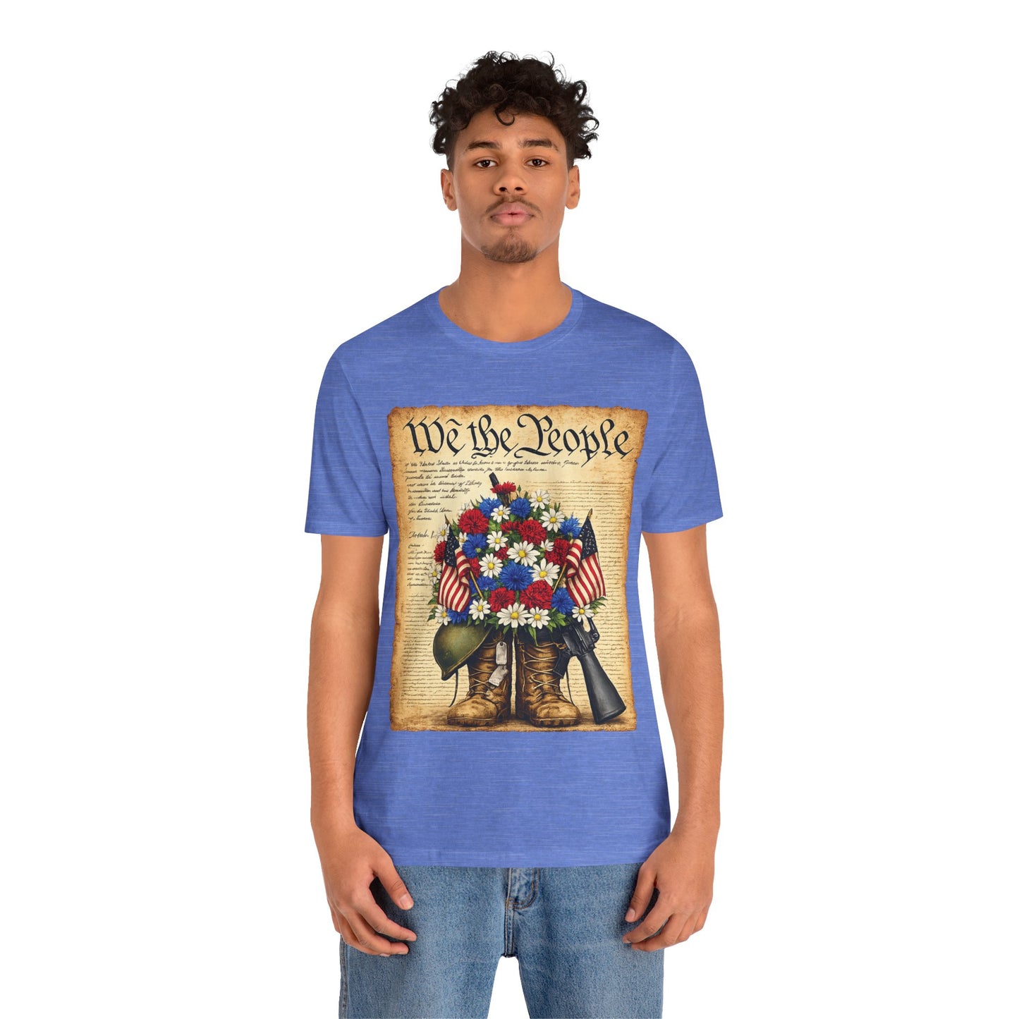 America 250 Flag Bouquet Tee — We the People Military Boots Memorial Shirt