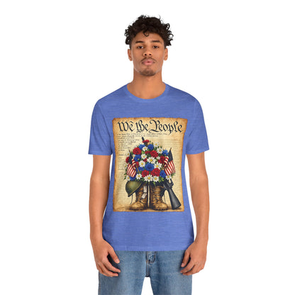 America 250 Flag Bouquet Tee — We the People Military Boots Memorial Shirt