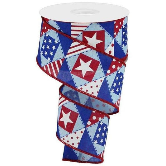 2.5" Patriotic Patchwork Royal Ribbon: Pale Blue (10 Yards)