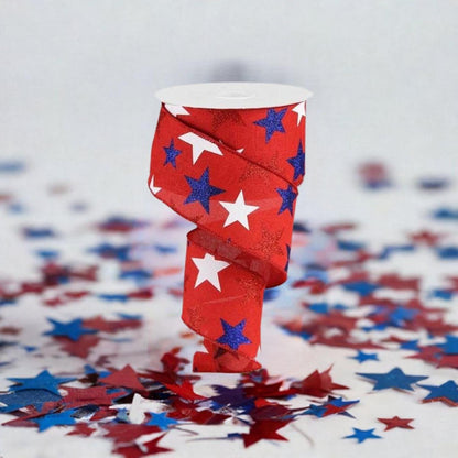 2.5" Red Royal Canvas Ribbon: Patriotic Stars (10 Yards)