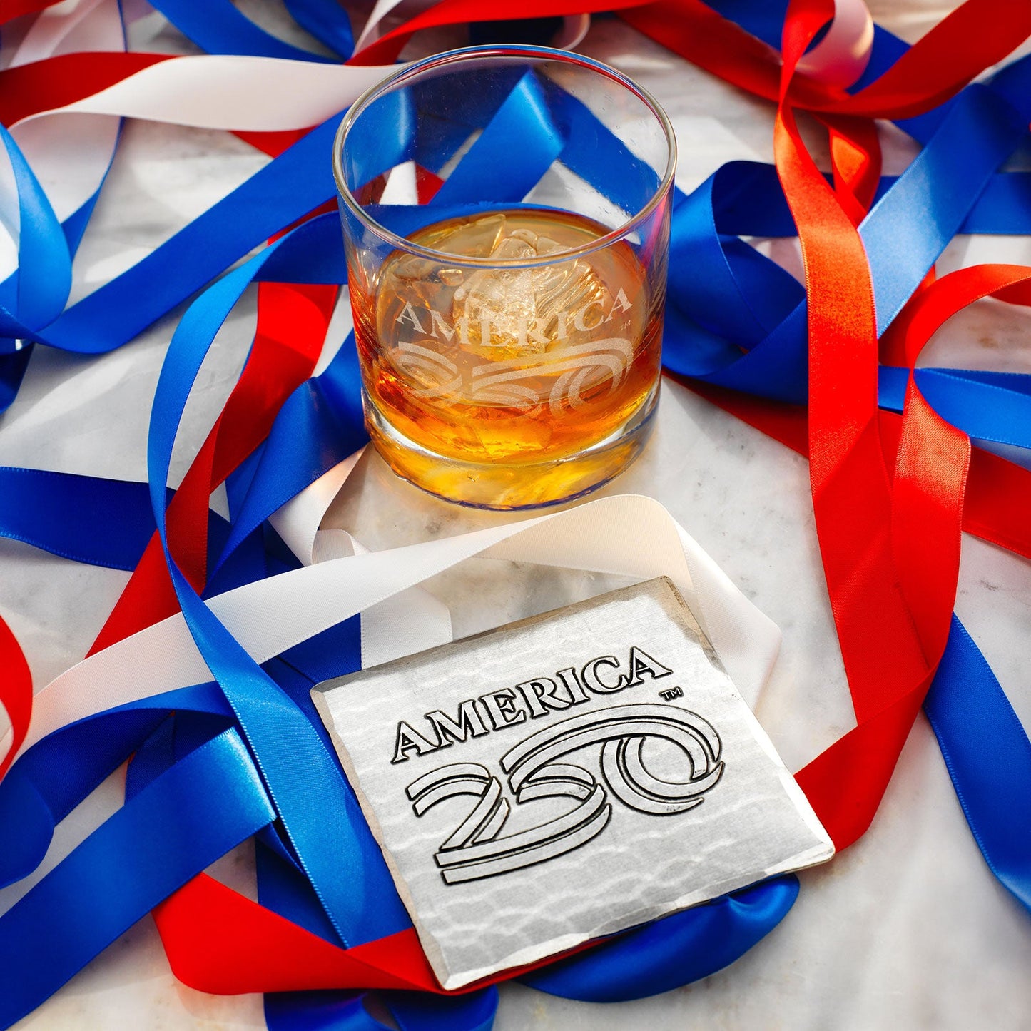 America 250 Rocks Glass with Coaster Commemorative Gift Set | Wendell August Forge