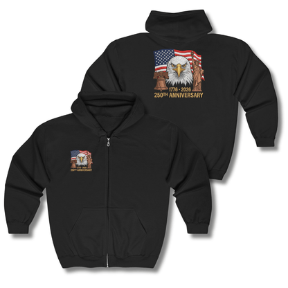 250th Anniversary Eagle Flag Full-Zip Hoodie – 1776–2026 Patriotic Zip-Up