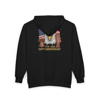 250th Anniversary Eagle Flag Full-Zip Hoodie – 1776–2026 Patriotic Zip-Up