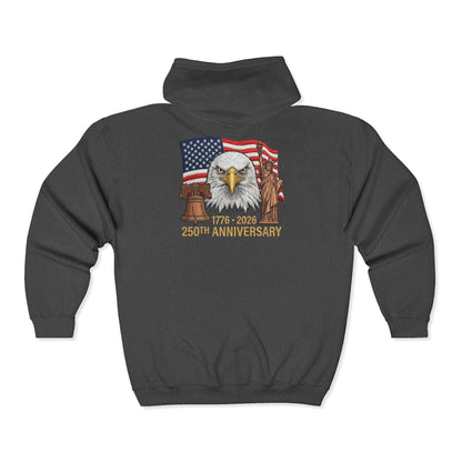 250th Anniversary Eagle Flag Full-Zip Hoodie – 1776–2026 Patriotic Zip-Up